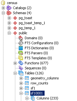 Browsing census SF1 data via PgAdmin in PostgreSQL